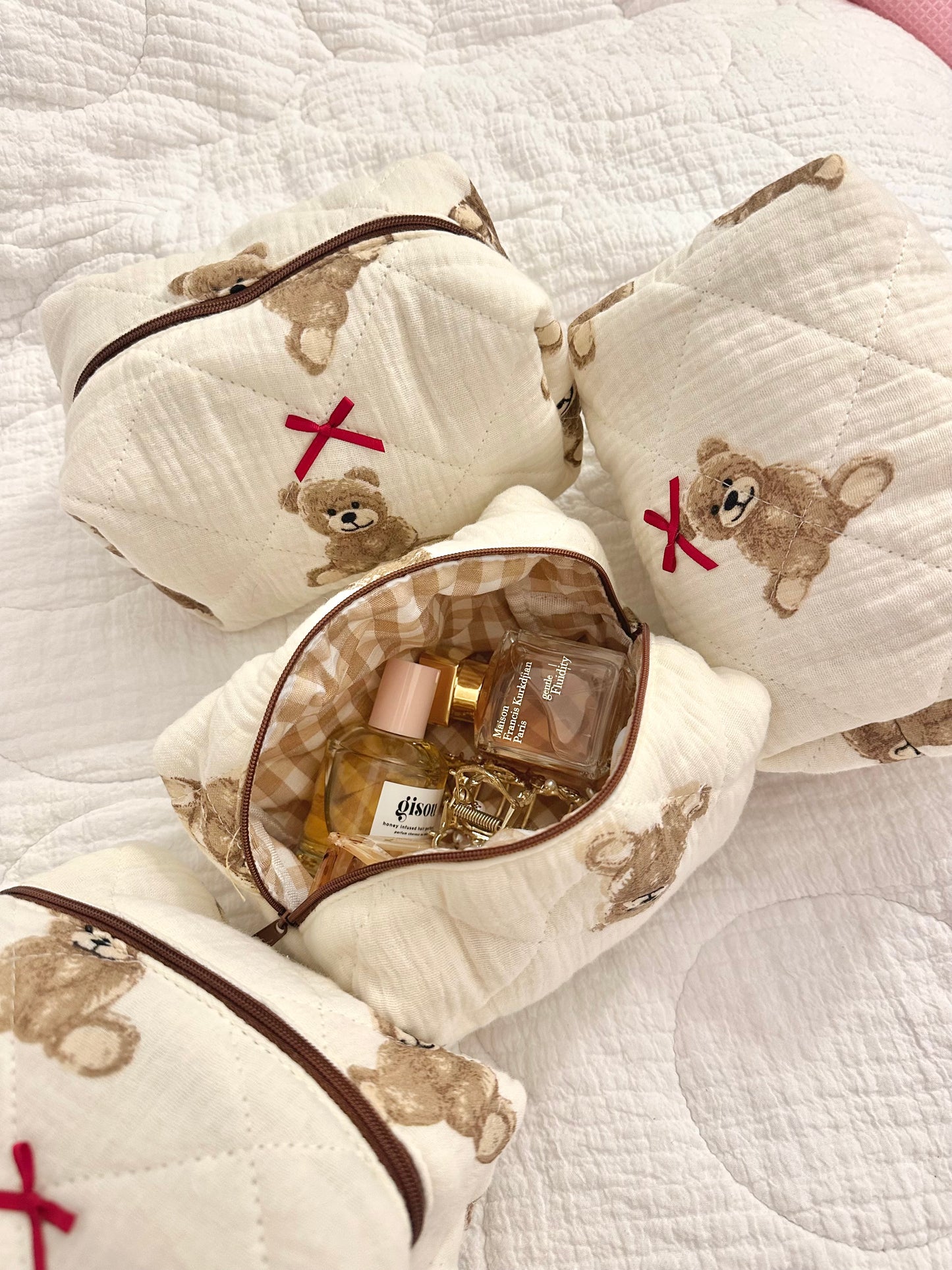 Beige Bear makeup bag