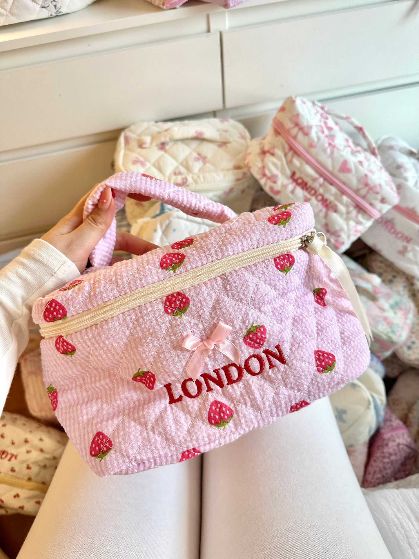 Pink strawberry makeup bag
