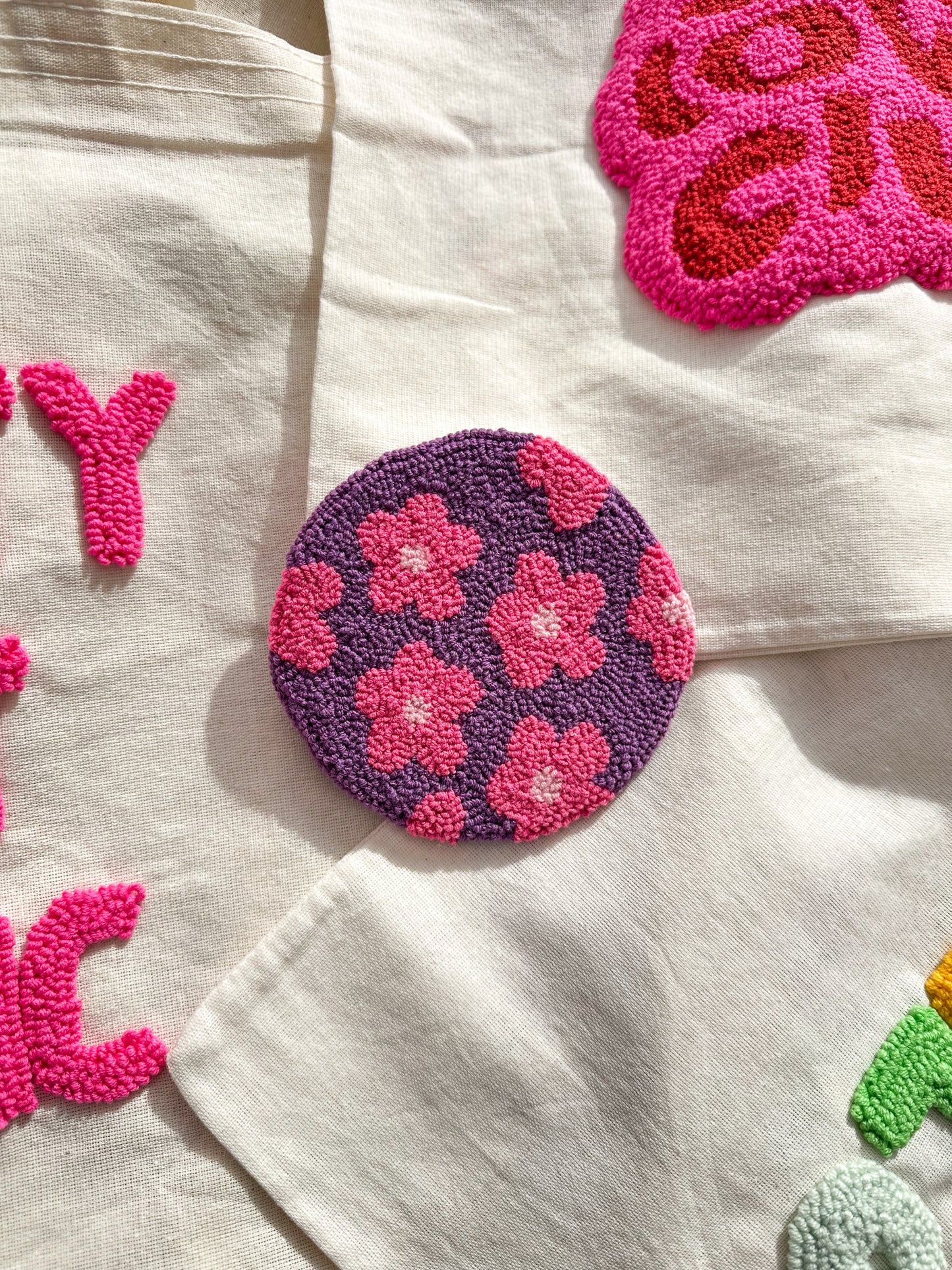 Purple pink flowers coaster