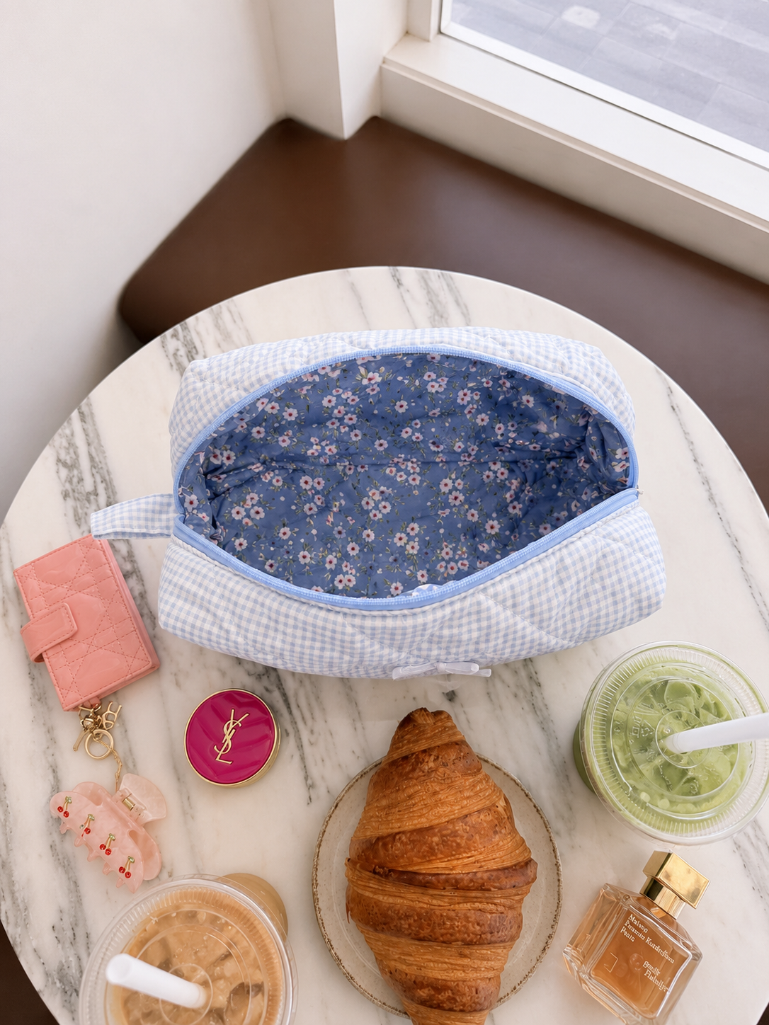 Baby Blue Gingham Makeup bag