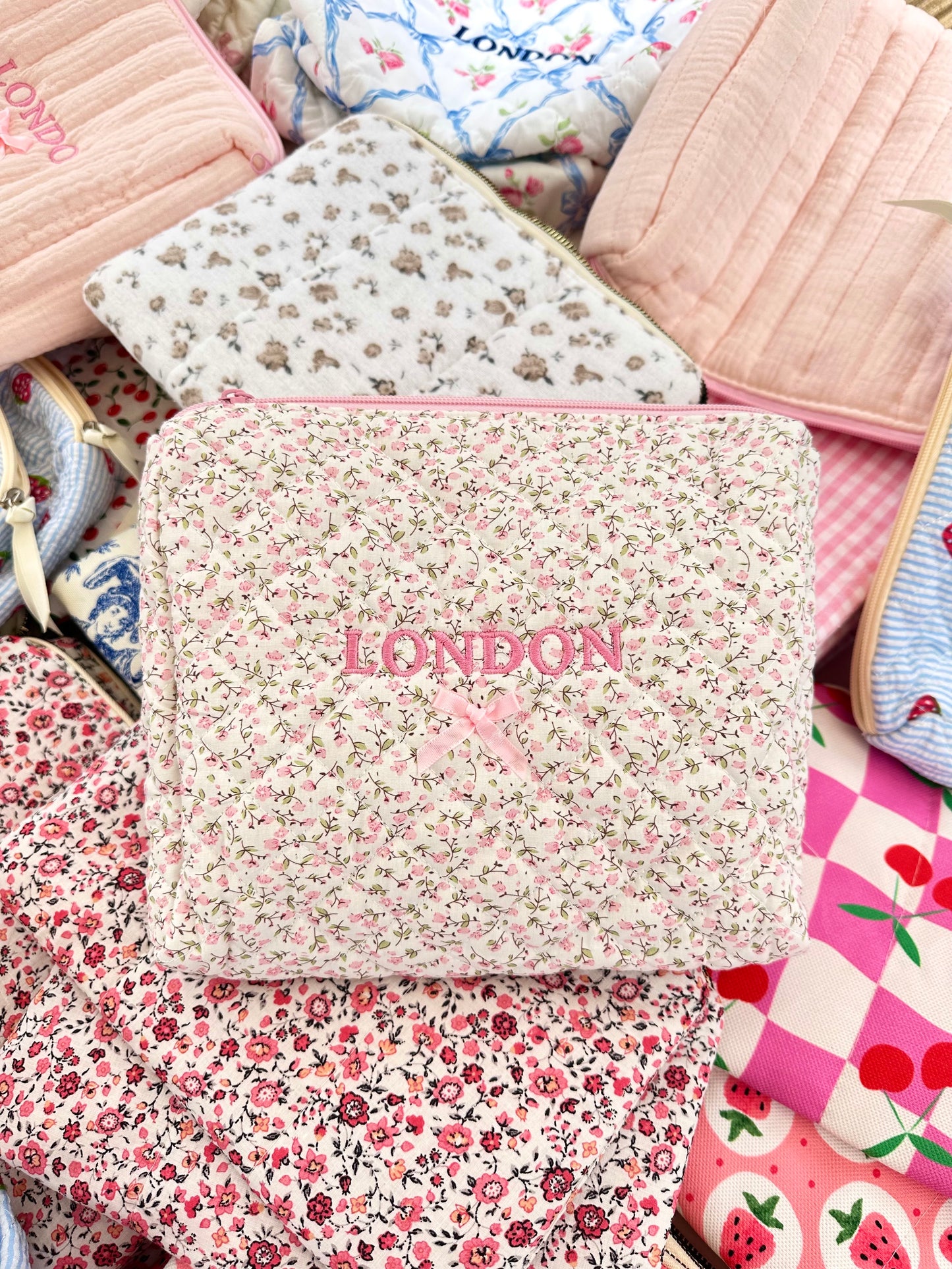 Pink floral makeup bag