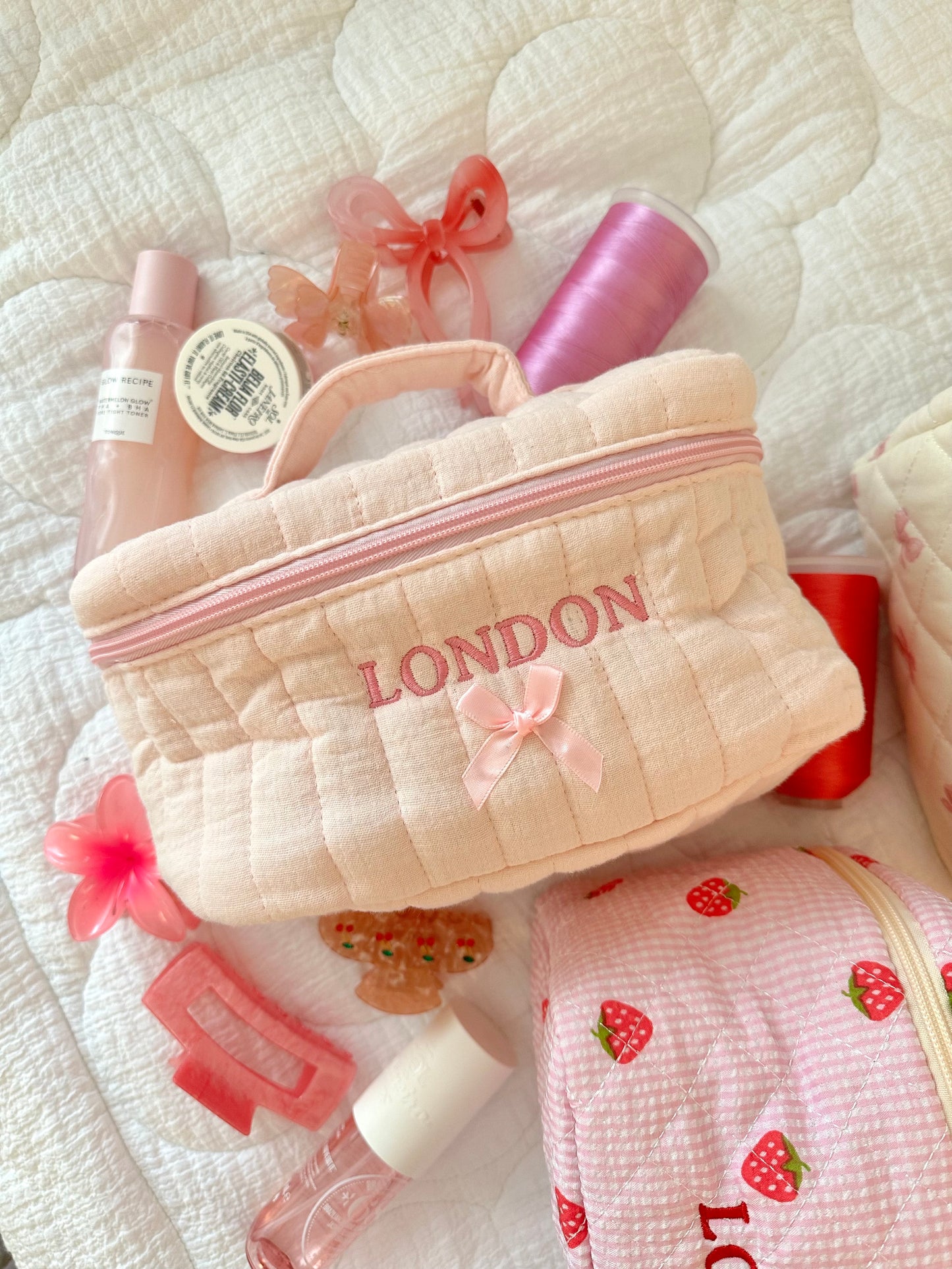 Baby pink makeup bag