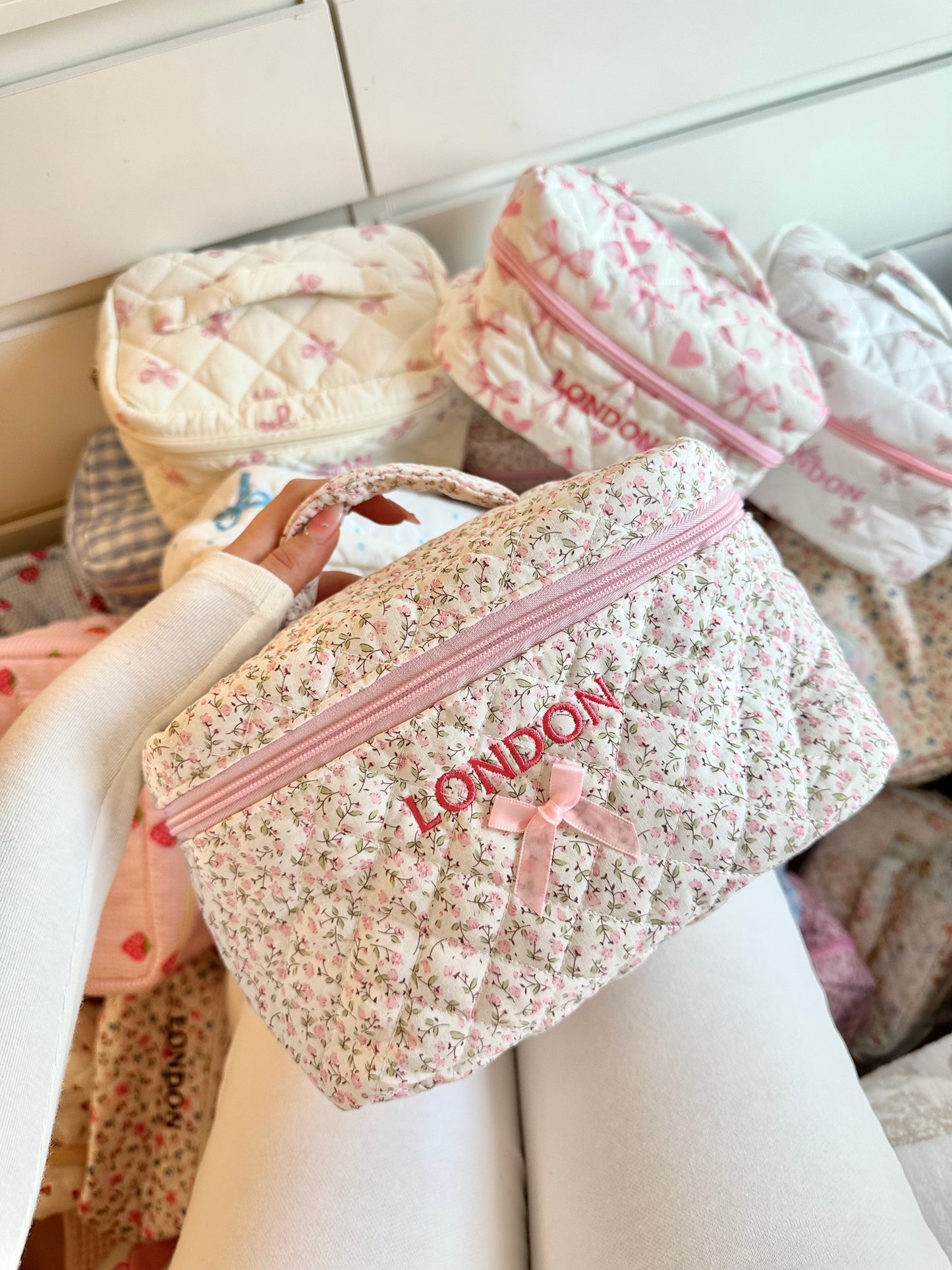 Pink floral makeup bag