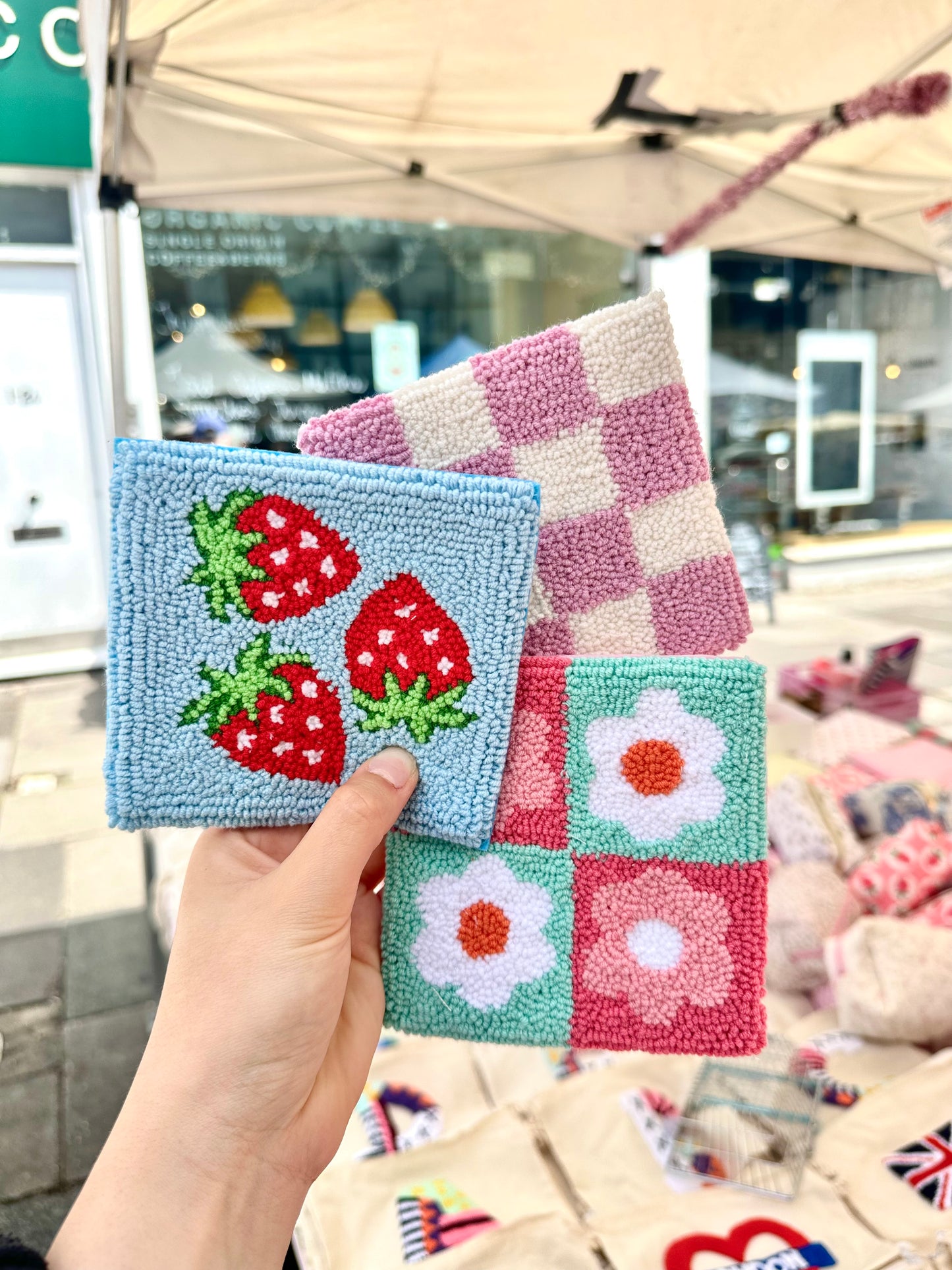 Blue strawberry square coaster