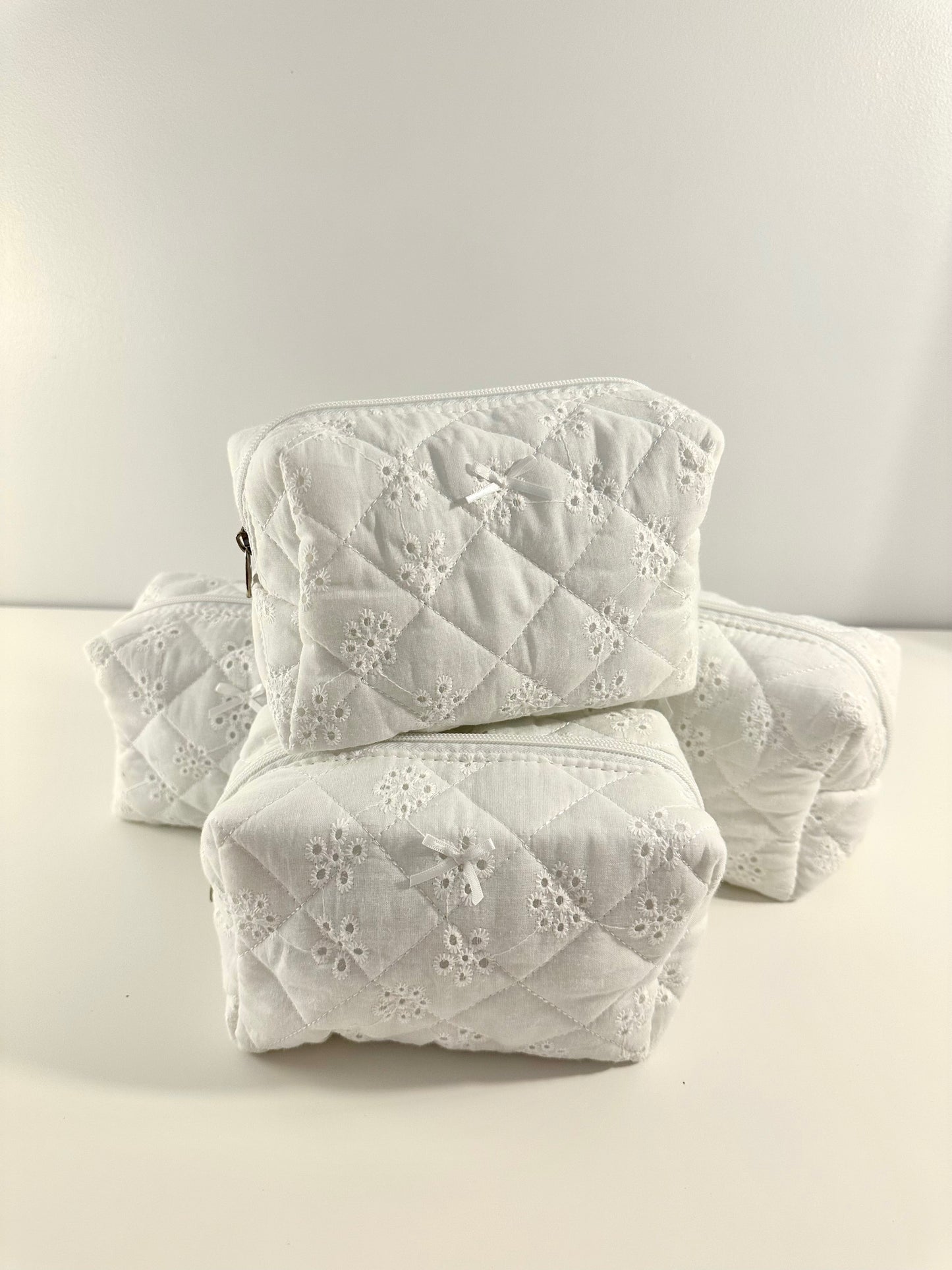 All white flower makeup bag