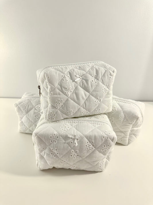 All white flower makeup bag