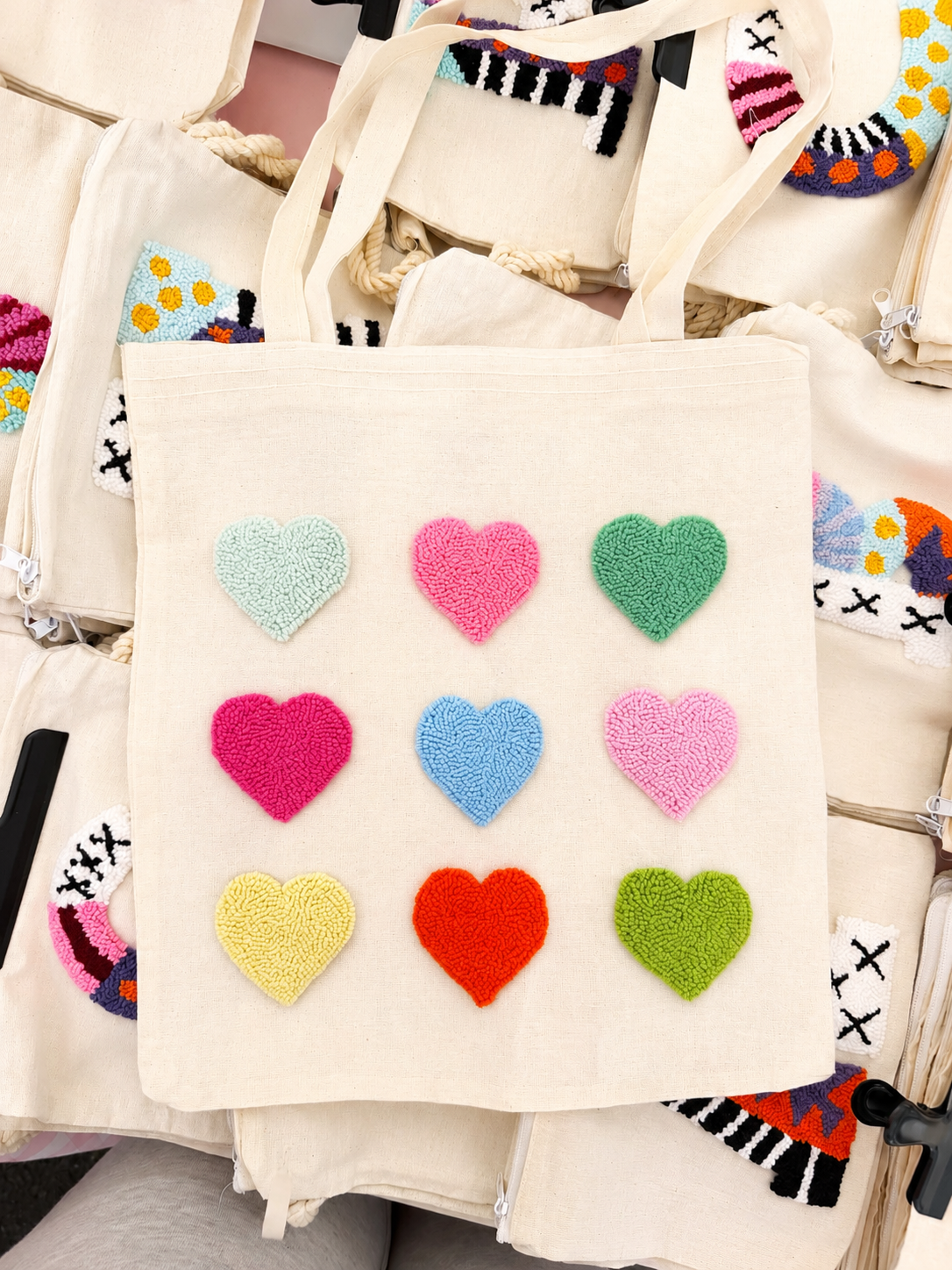 Colourful hearts tote bag