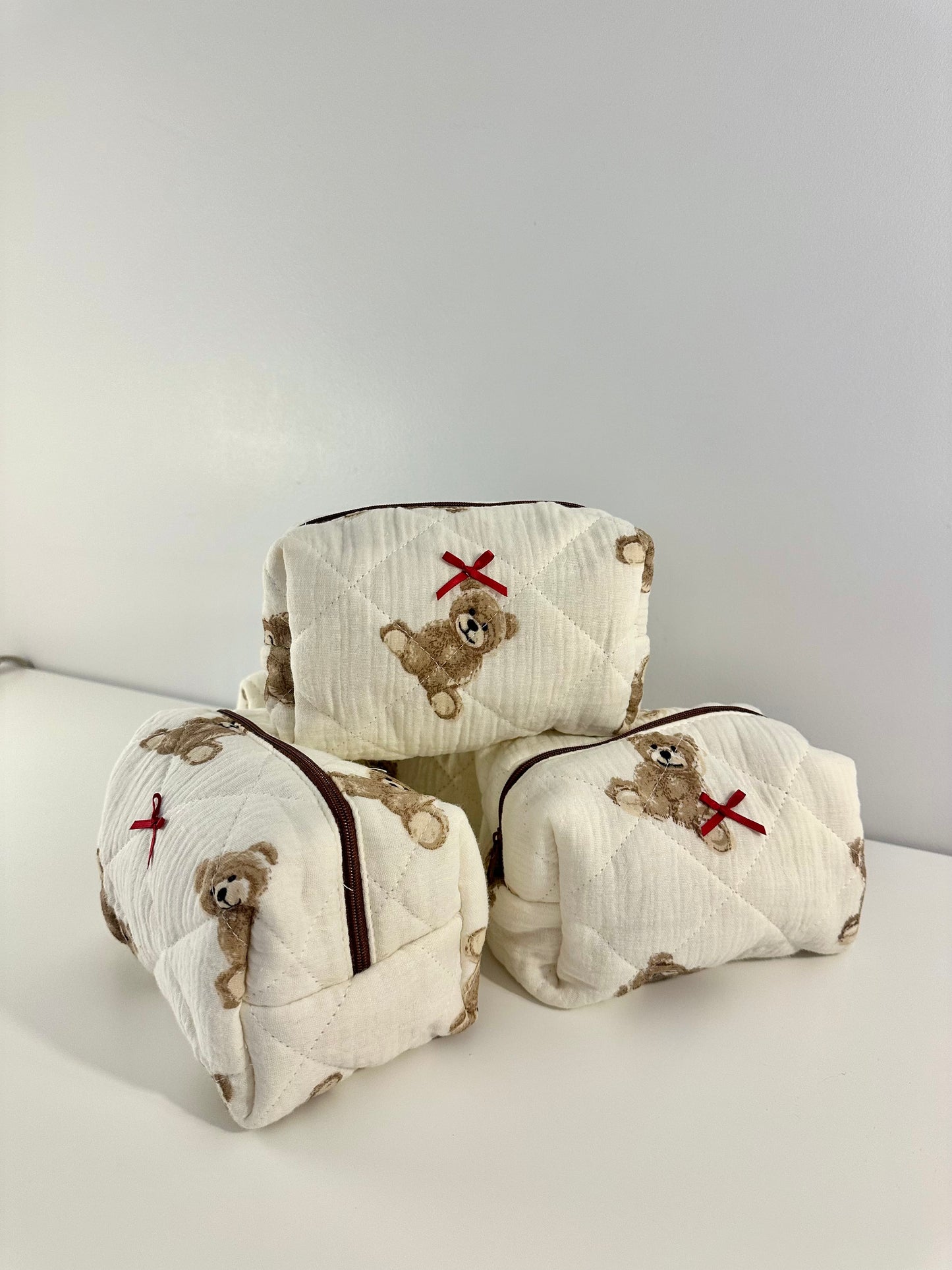 Beige Bear makeup bag