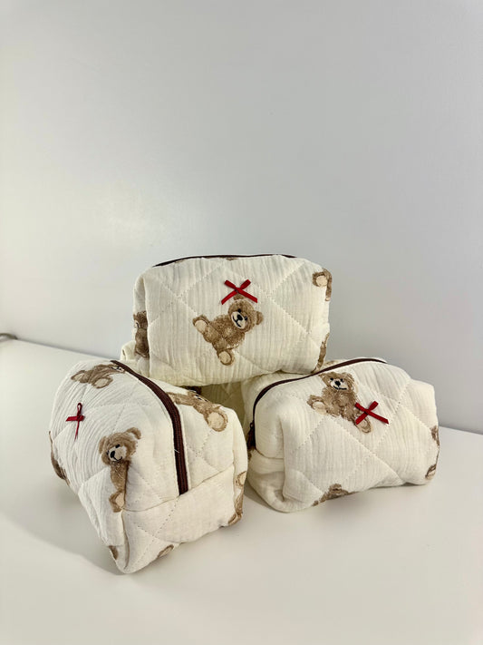 Beige Bear makeup bag