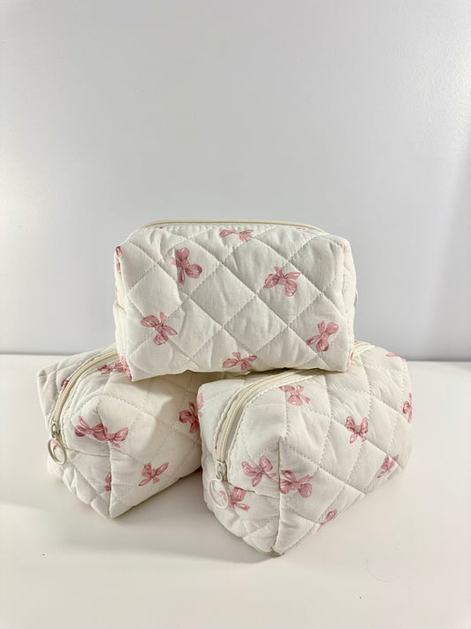 Pink bow makeup bag