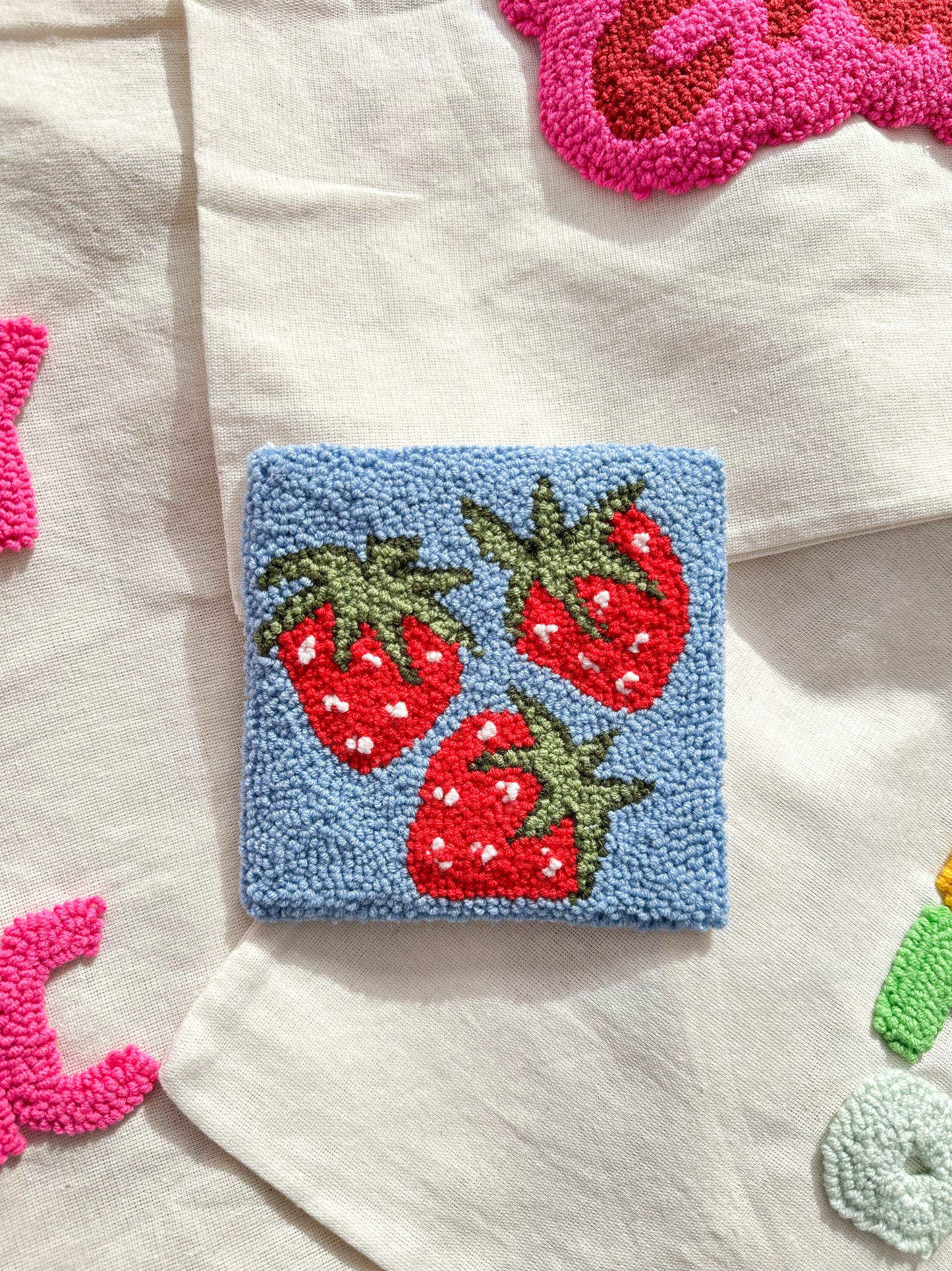 Blue strawberry square coaster