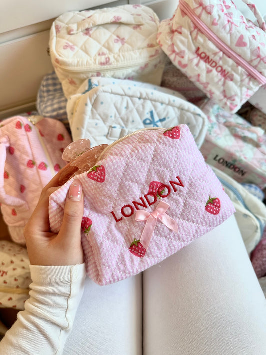 Pink strawberry makeup bag