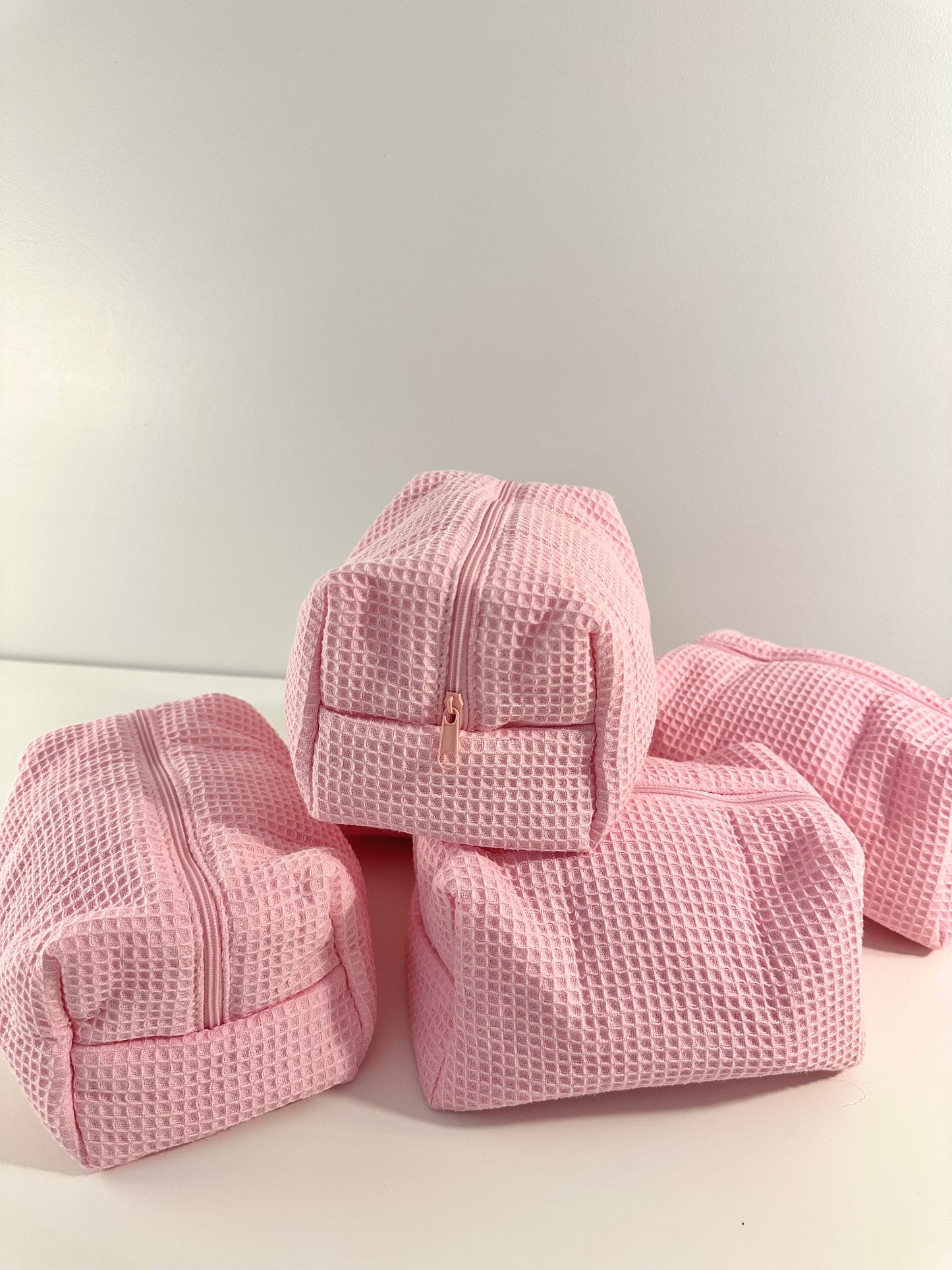 Waffle pink makeup bag
