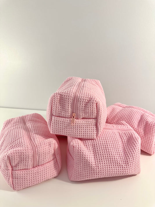 Waffle pink makeup bag