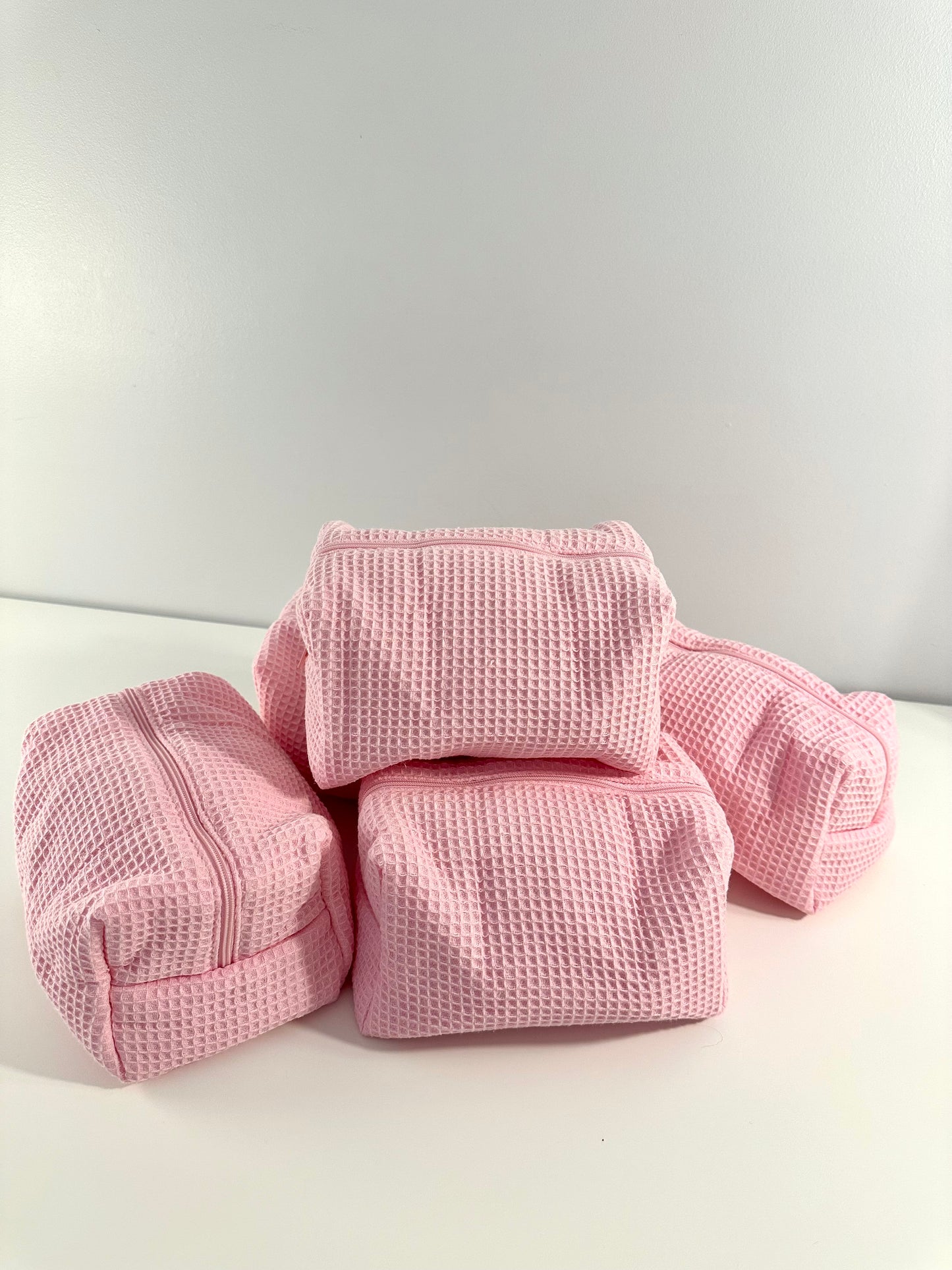 Waffle pink makeup bag