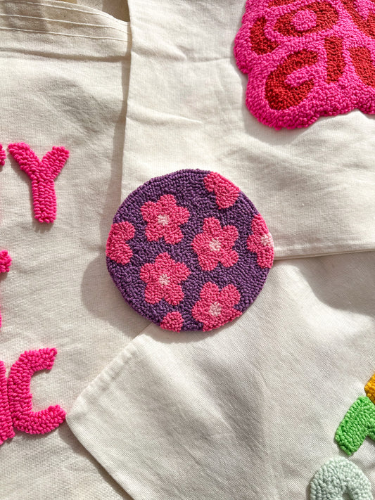 Purple pink flowers coaster
