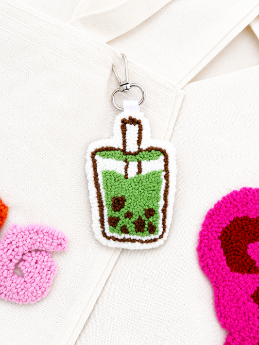 Matcha boba charm keychain