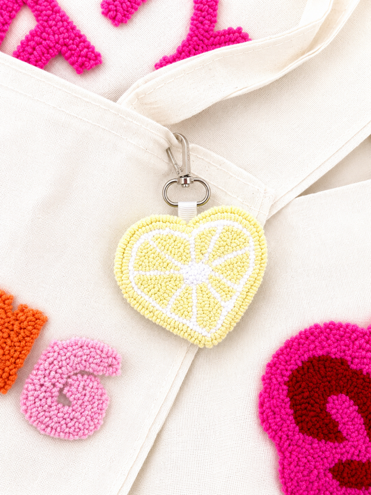 Lemon Slice Heart Charm Keychain
