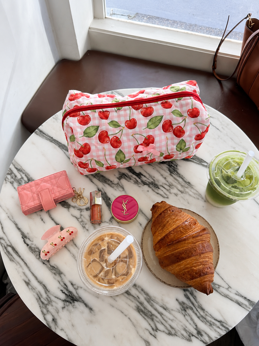 Cherry picnic makeup bag