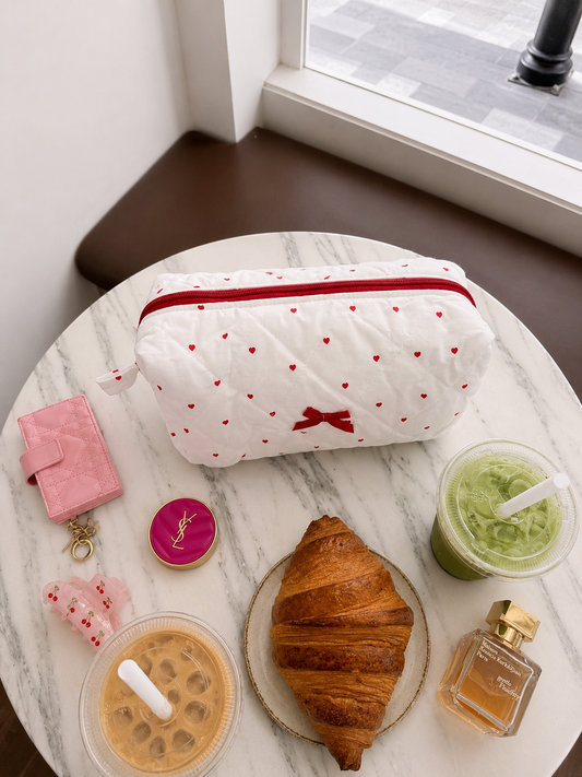 Red hearts makeup bag