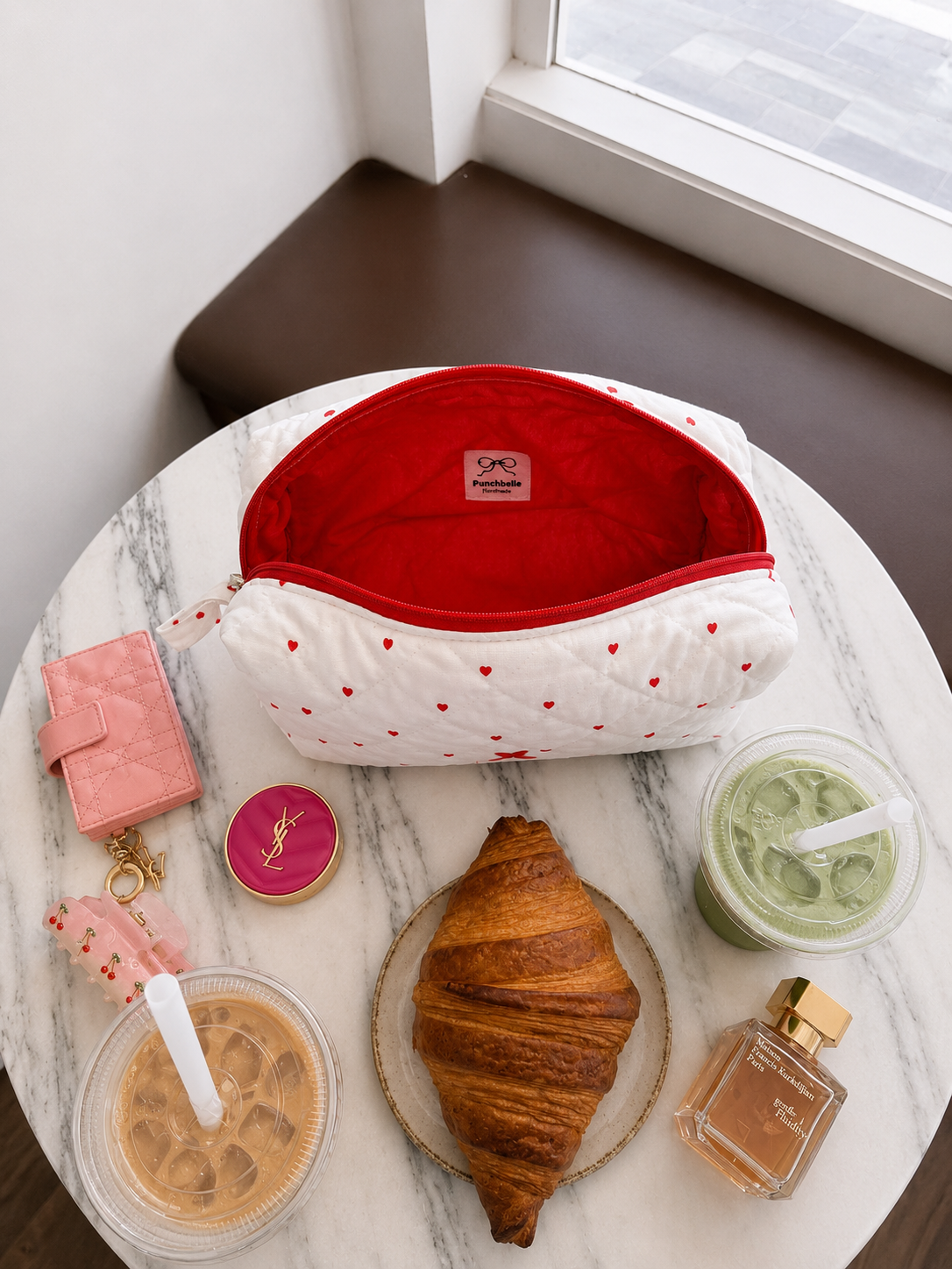 Red hearts makeup bag