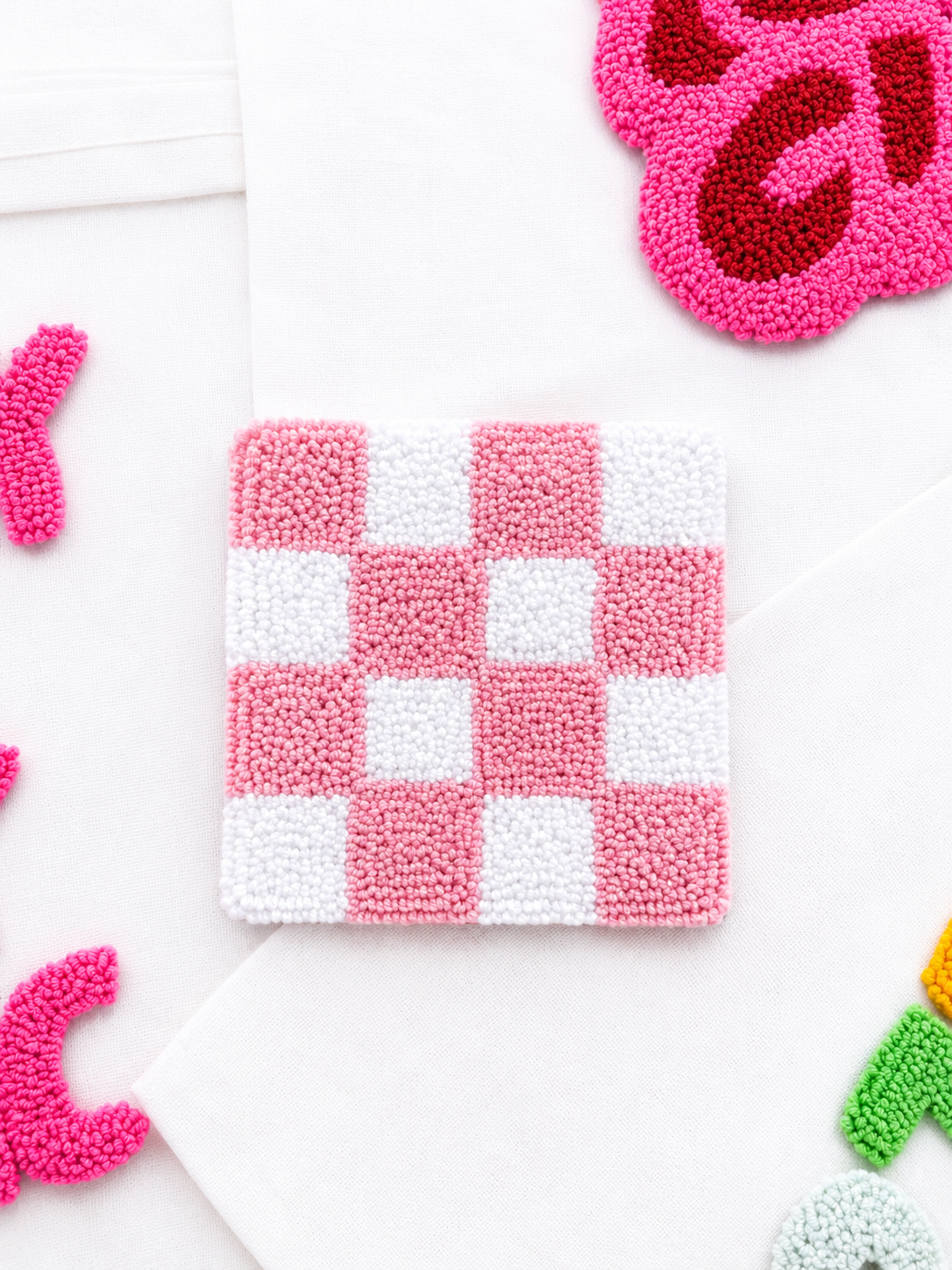 Pink checkered coaster