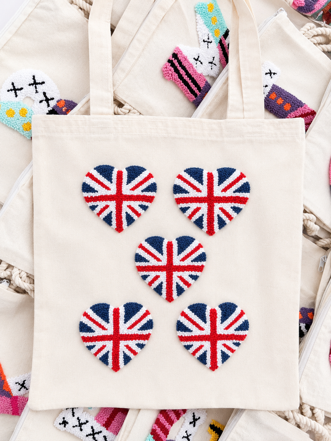 Union Jack hearts tote bag
