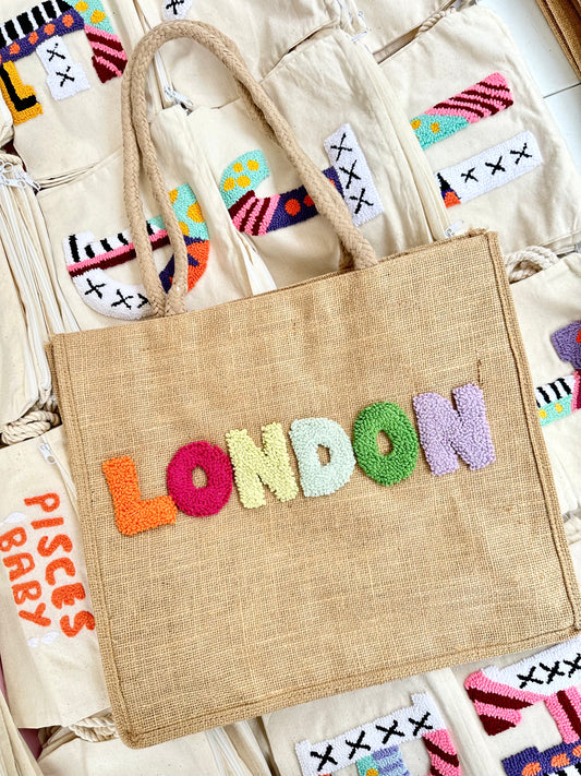 London jute tote bag