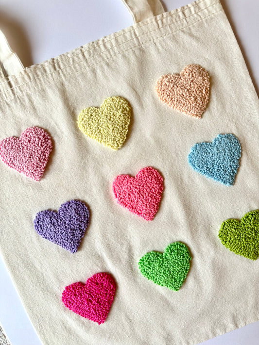 Colourful hearts tote bag